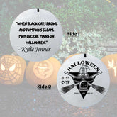 Pesonalized Silver Halloween wind chime hanging on porch for spooky decor